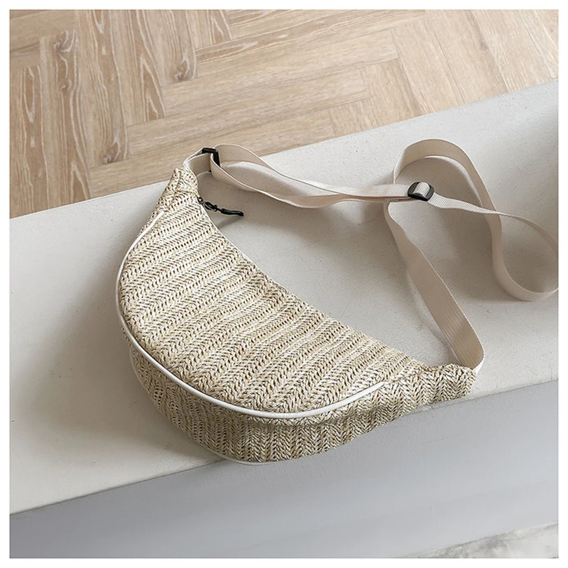 

Women's Bag Fashion Shoulder Messenger Crescent Bags Straw Zipper Simple Solid Color Underarm