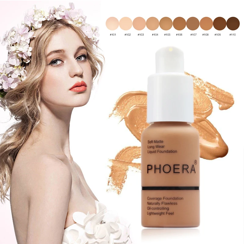 

PHOERA 30ml Face Foundation Base Long Wear Moisturizer Oil Control Concealer Liquid Foundation Cream Long Lasting 24 Hours