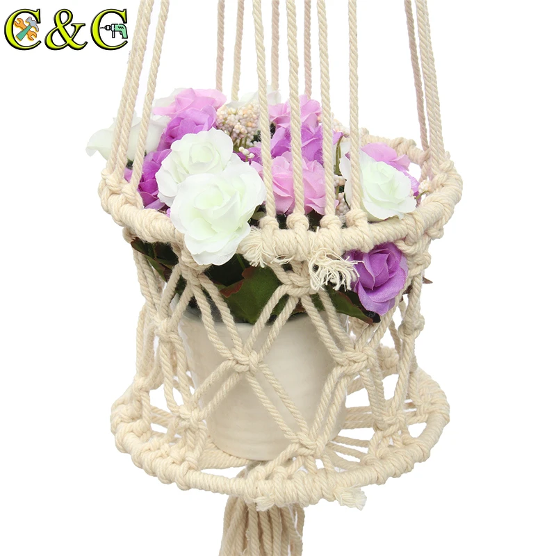 4 ножки кремово-белая джутовая растительная вешалка цветок/горшок держатель