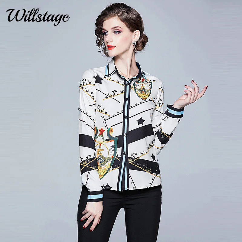 Женские рубашки Willstage с длинным рукавом блузка со звездным принтом рубашка