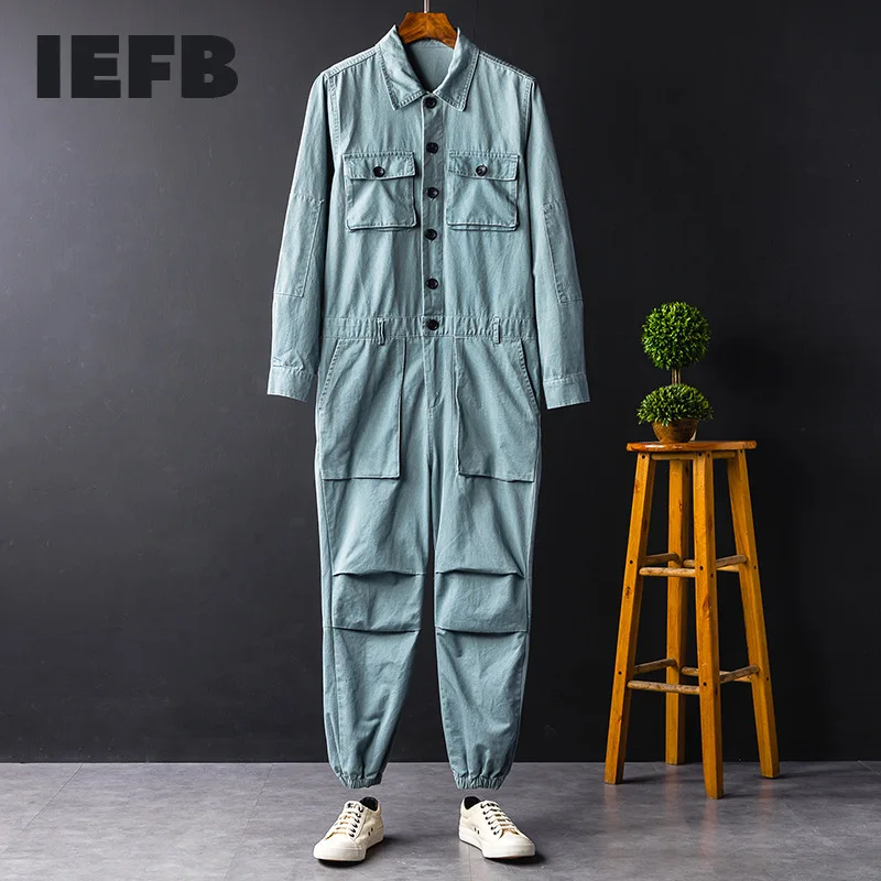 

IEFB Men And Women Workwear Long Sleeve Jumpsuit Yellow Black Khaki One Pieces Trousers Multi-pocket Lapel Overalls Autumn New