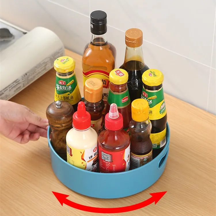 

1PC Multifunctional Storage Trays Box Rotatable Kitchen Storage Tray With Handle Make Organizer Seasoning Storage High Quality