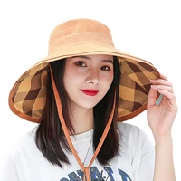 plaid double sided bucket hat summer casual large brim cotton sun cap beach vacation visor fishermans hat travel accessories