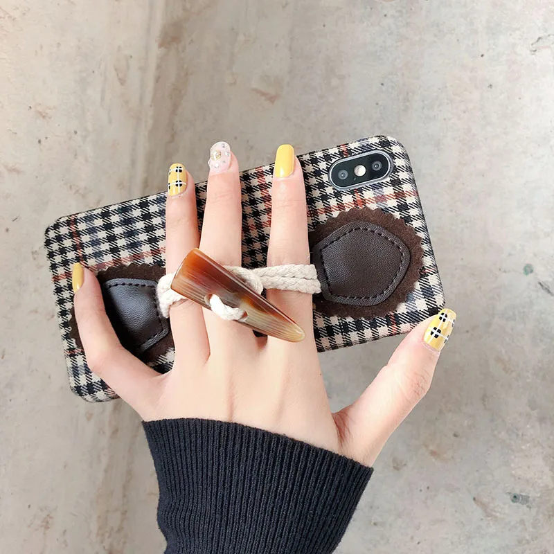 

Mobile Phone Shell Autumn And Winter Models Two-Color Lattice Phone Case For 11 Cartoon Soft Shell With Finger Button