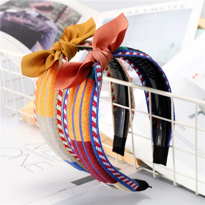 

MISHE045 Girl bohemian floral headband Hair band accessories women cotton Bow knotted headwear headdress loop
