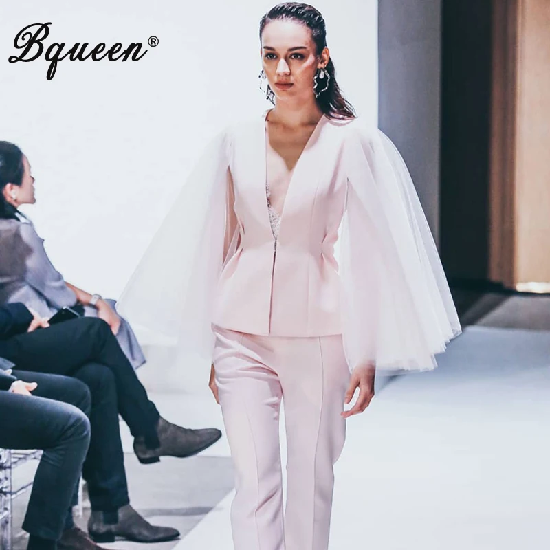 Женский офисный костюм Bqueen комплект из 2 предметов с v образным вырезом и длинными