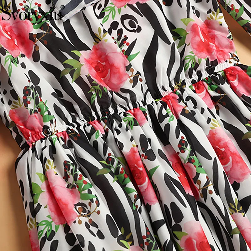 

Svoryxiu Runway Summer Boho Maxi Dresses Women's Flowers Stripe Print Holiday Party Long Dress + Scarf