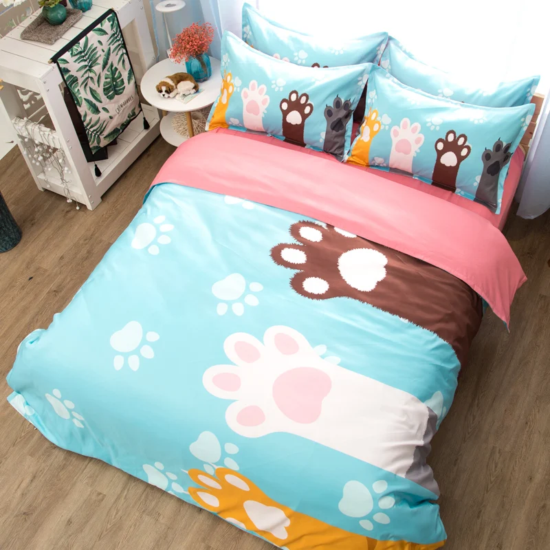 

Lovely footprints Bedding Sets 3pcs soft blue pink bedclothes duvet cover quilt cover pillow cases kid boy girl Home textiles