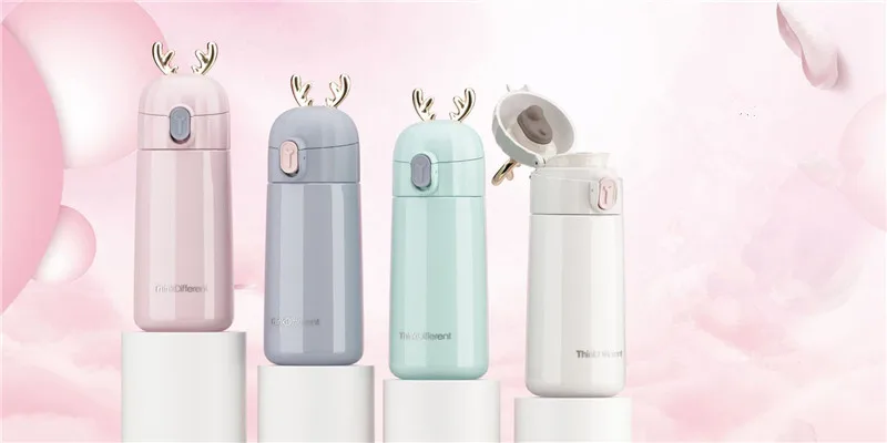 Bpa-free 270 мл милые 304 Термосы Из Нержавеющей Стали, двухслойные термосы с ушами оленя, термос, Дамская термальная бутылка для воды