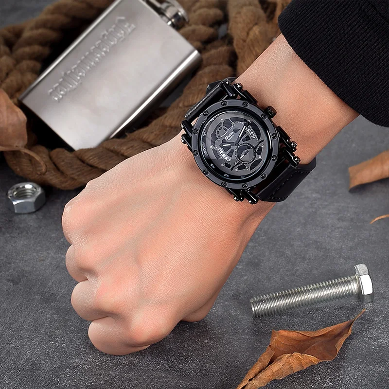 Oulm повседневные спортивные часы Уникальные Кварцевые с календарем мужские