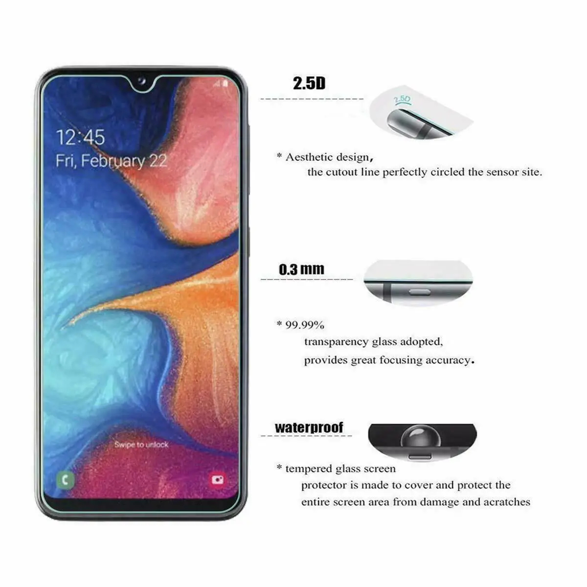 Защитное стекло Закаленное для Samsung Galaxy A50/A30/A20/M10/M20/M30/A40/A70/A80/A90/A10 3 шт. | Мобильные
