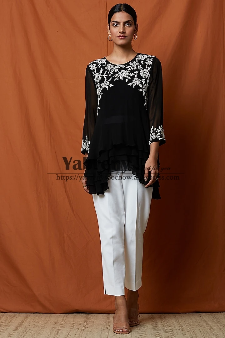 

Black and White Mother's Pantsuits Two Pieces Trousers suit