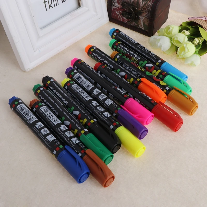 

12 Color Whiteboard Marker Erasable POP Paper Glass Dry Erasing 5mm Writting Pen