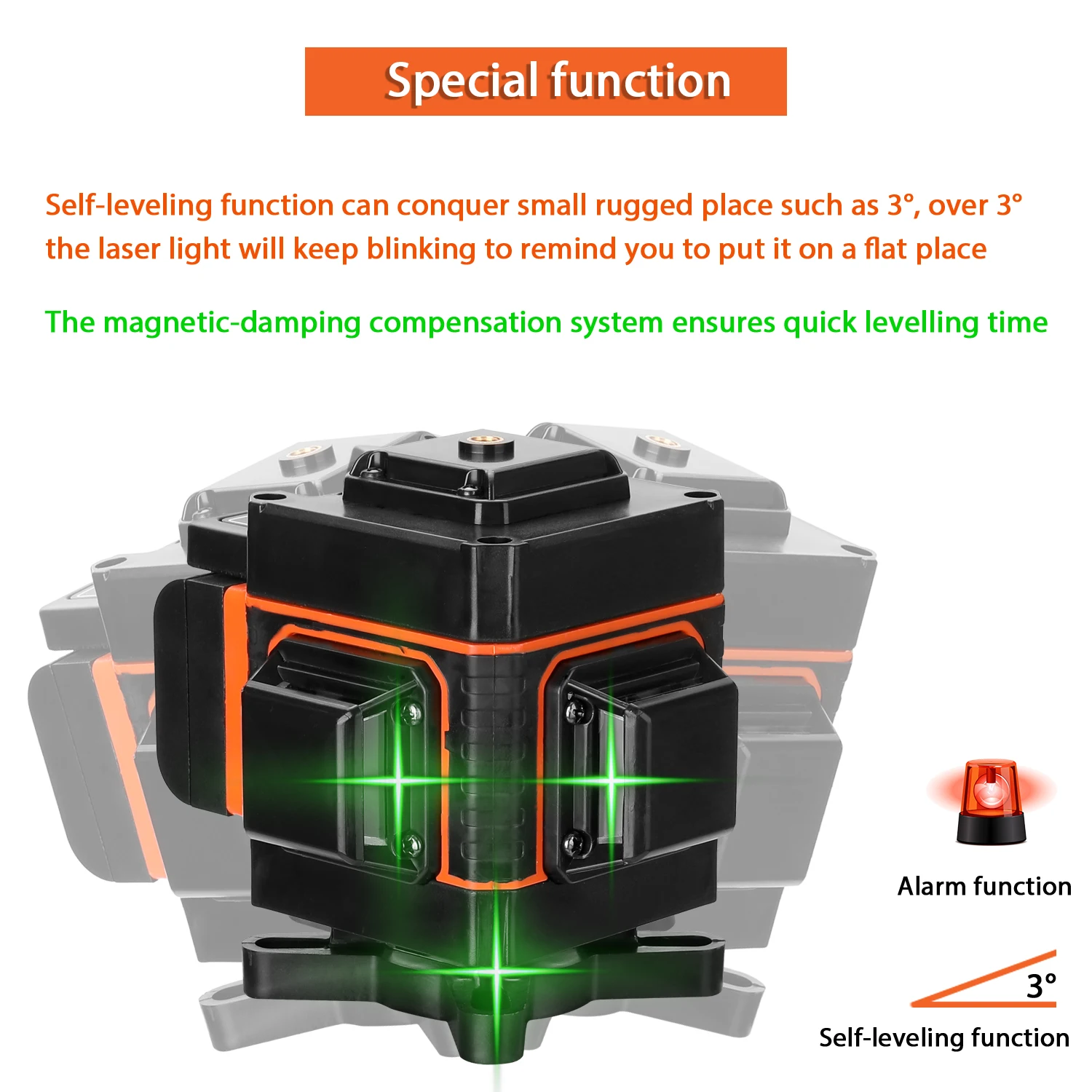 

KKmoon Green Laser Level 3D 12 Lines Level Tool Vertical Horizontal Laser with Self-leveling Function Laser Leveling Device