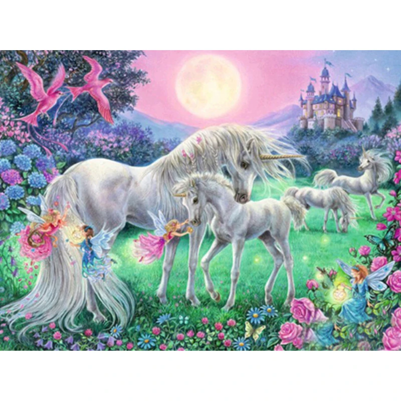 Фуюн 5D алмазов картина Полный Круглый с единорогом из Стразы вышивка распродажа