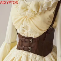 aigyptos 2021 vintage womens corset vest steampunk harness strechy waistcoat wide cincher with buckle corset belt