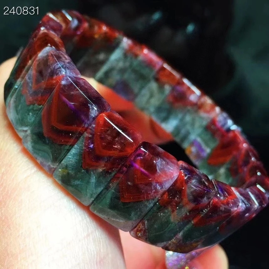 

Genuine Natural Purple Red Auralite 23 Quartz Bracelet Cacoxenite Women Men 17x9.3x5.2mm Clear Beads Bangle AAAAAA