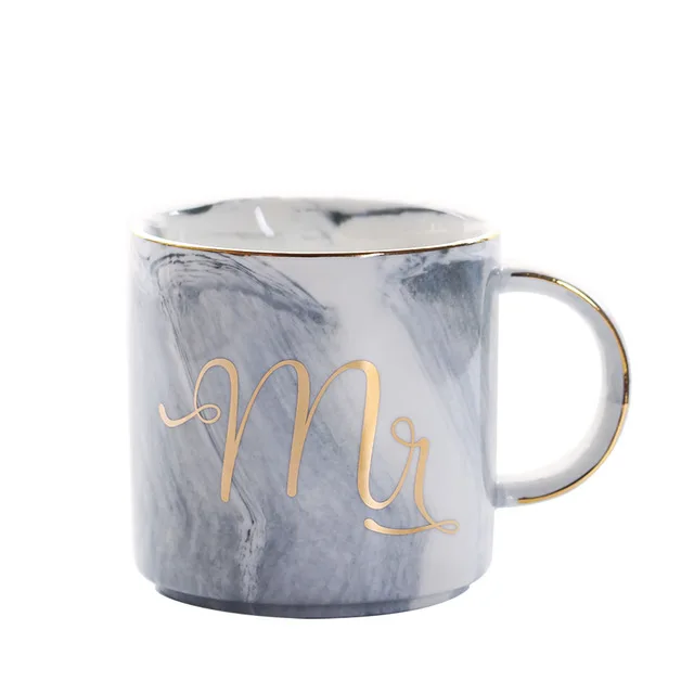 04 Marble Ceramic Mug Handpainted Gold Monogram Natural Marble Porcelain Coffee Mug Pink Gold Inlay Cup Creative Wedding Gift - Цвет: 04