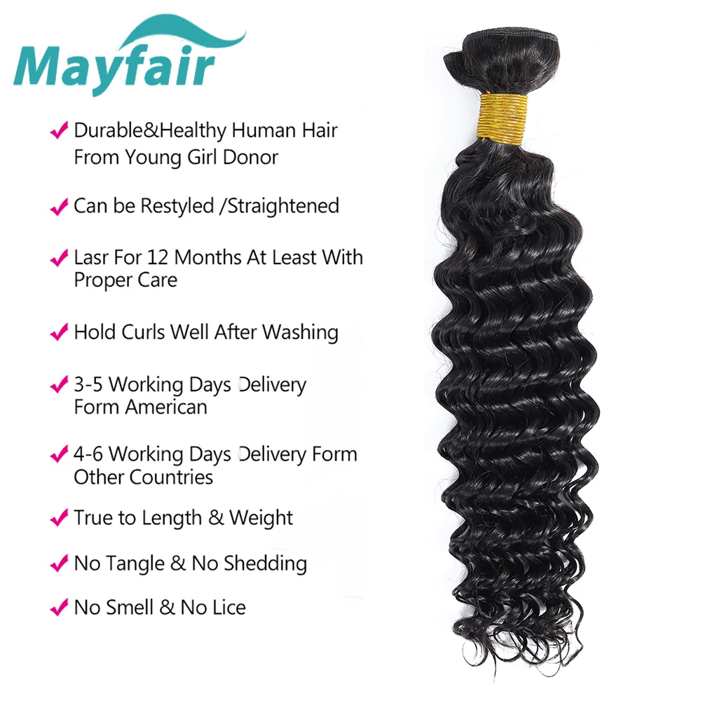 Пупряди из бразильских волос с глубокой волной пучки 100% неповрежденных для