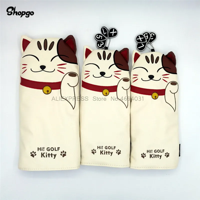 135 woods С изображением из мультфильма Lucky Cat Чехлы для клюшек для гольфа для водителя проход древесина гибридный полный набор талисман новинка подарок для игры в гольф Клубные головные уборы - Цвет: 135 woods