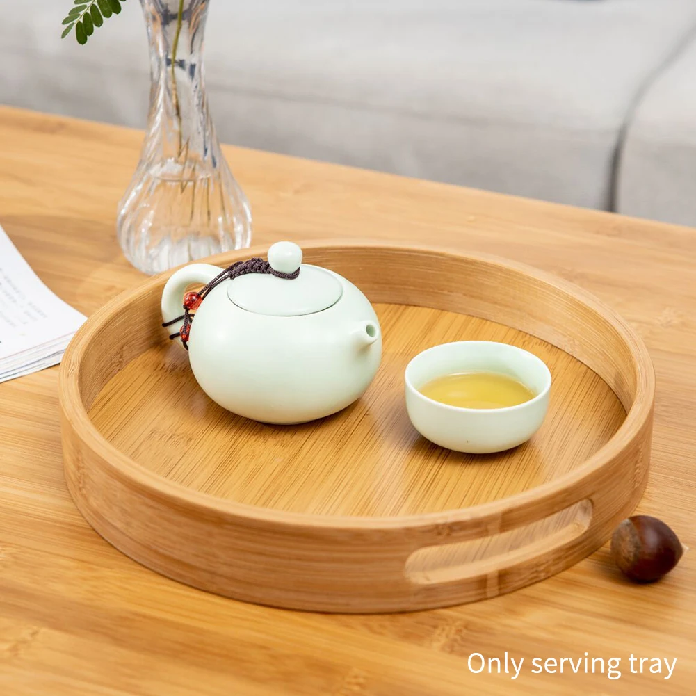 Food Storage Portable Serving Tray Dining Room Party Natural Round Home Raised Edge Tableware Bamboo Wood Dessert Bread Kitchen | Дом и сад