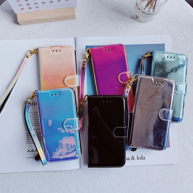 Голографический флип кошелек мягкий кожаный чехол из ТПУ для Samsung Galaxy S8 S9 S10 S10e S20