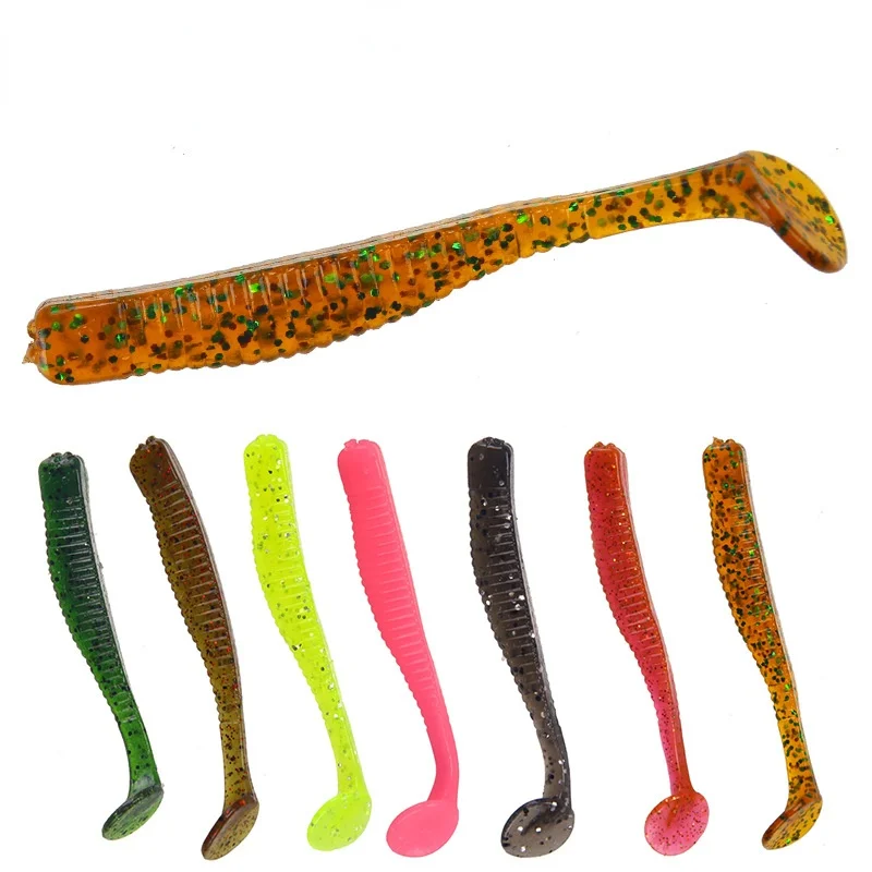 

5pcs Soft Worm Lure 8.3cm 3g T Tail Silicone Colorful Lead Fishing Lure Artificial Silicone Bait Wobbler Crankbait Fishing Bait