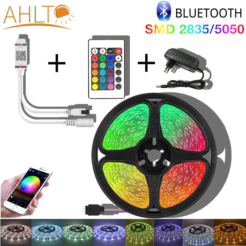 

5 м/рулон Светодиодные ленты Bluetooth Управление DC 12V SMD 2835 Rgb комплект лента светильник s неоновый ТВ жизни настольная лампа Настенные светильни...