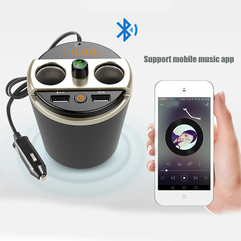 Hot Multifunctional Car Phone Charger Bluetooth MP3 Player FM Transmitter Cup Cigarette Lighter Adapter J99 |