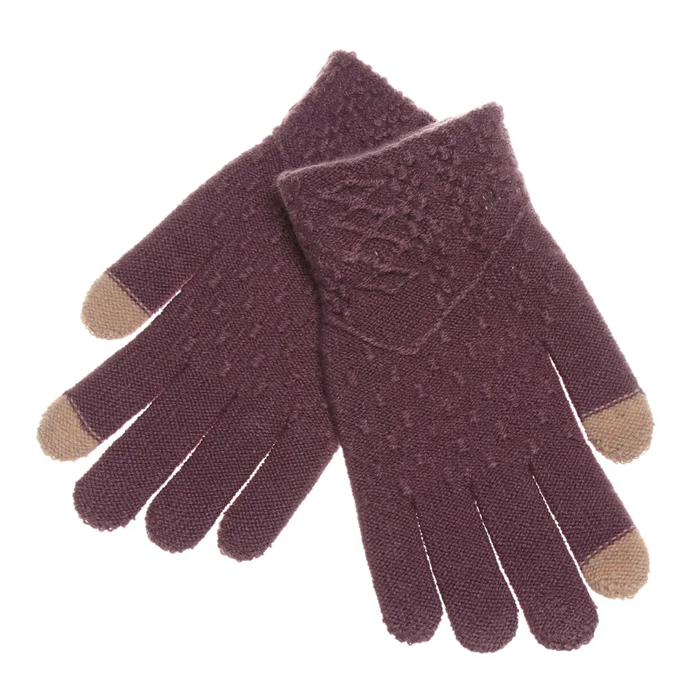 Style2-purple Модные вязаные перчатки унисекс для женщин и мужчин, зимние теплые перчатки для экрана телефона, перчатки на весь палец, тянущиеся шерстяные варежки, аксессуары - Цвет: Style2-purple