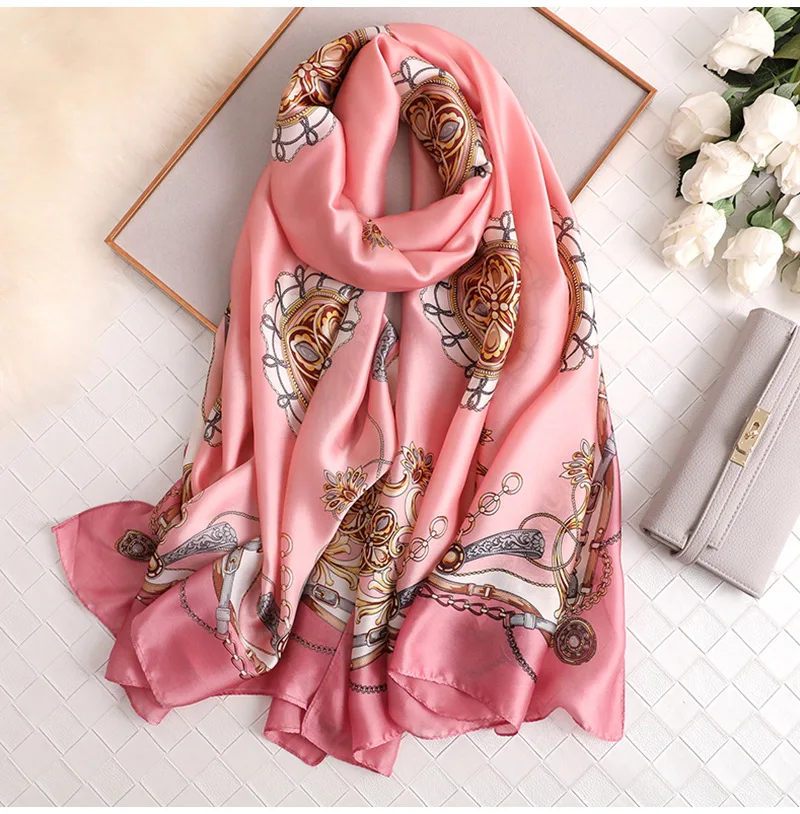 

2019 luxury brand summer women scarf fashion quality soft silk scarves female shawls Foulard Beach cover-ups wraps bandana