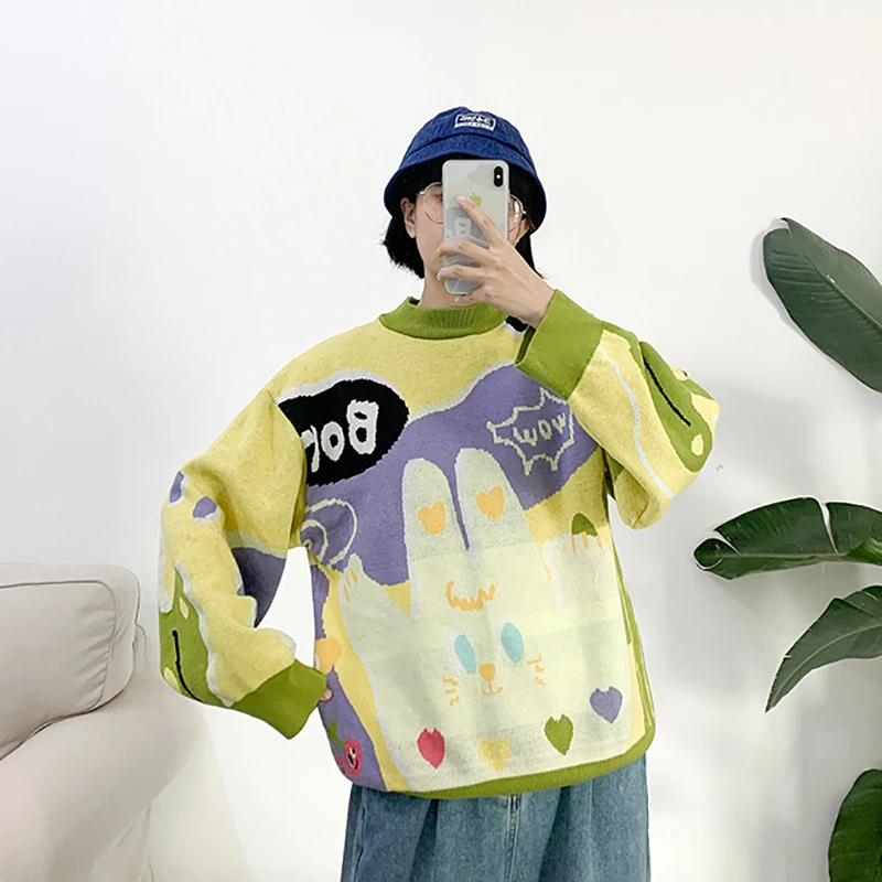 Женский утепленный свитер с длинным рукавом пуловер игривым рисунком вязаный