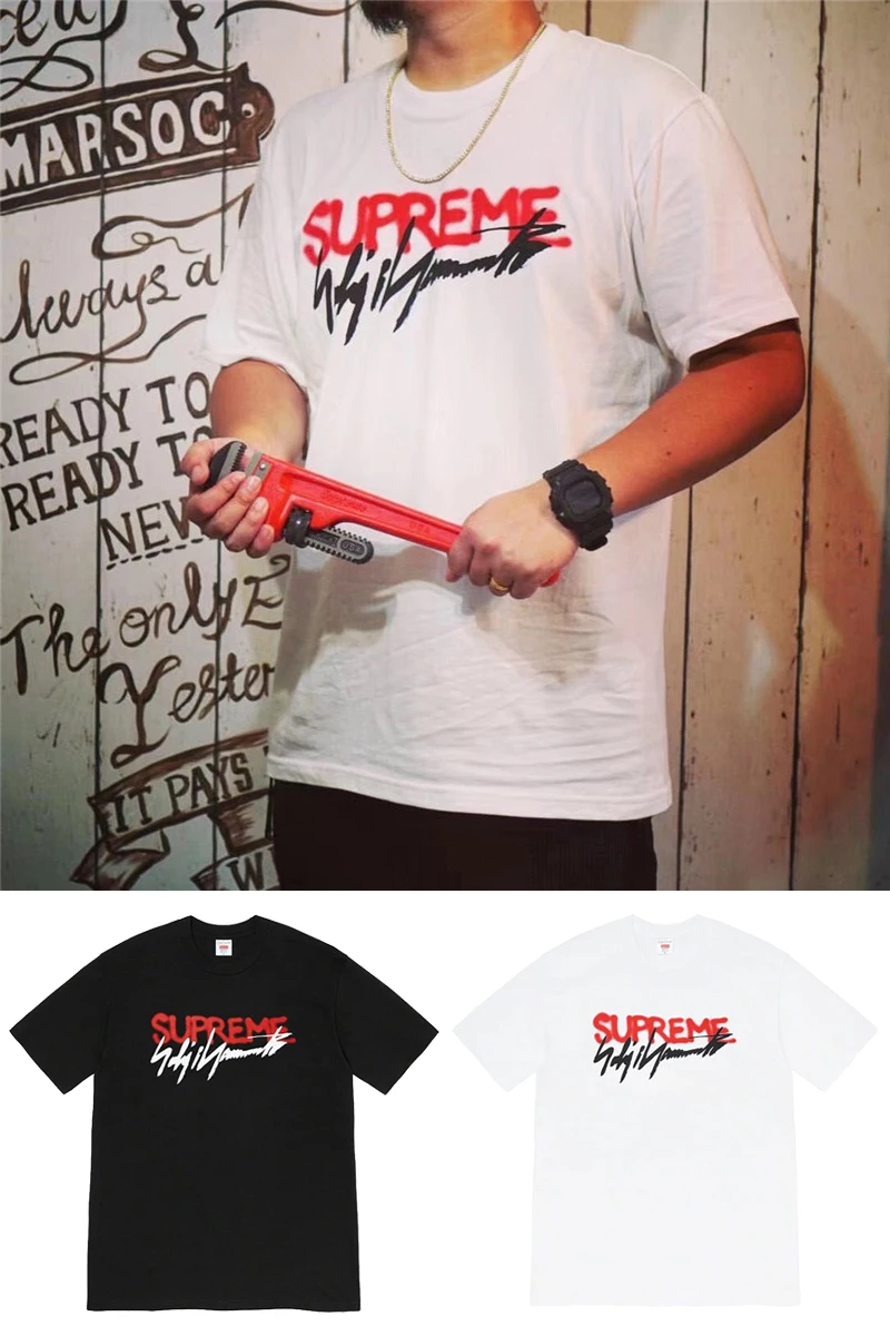 

FW20 Tee Supreme Graffiti Font Signature Printing Short-sleeved T-shirt Men and Women Trendy Brand