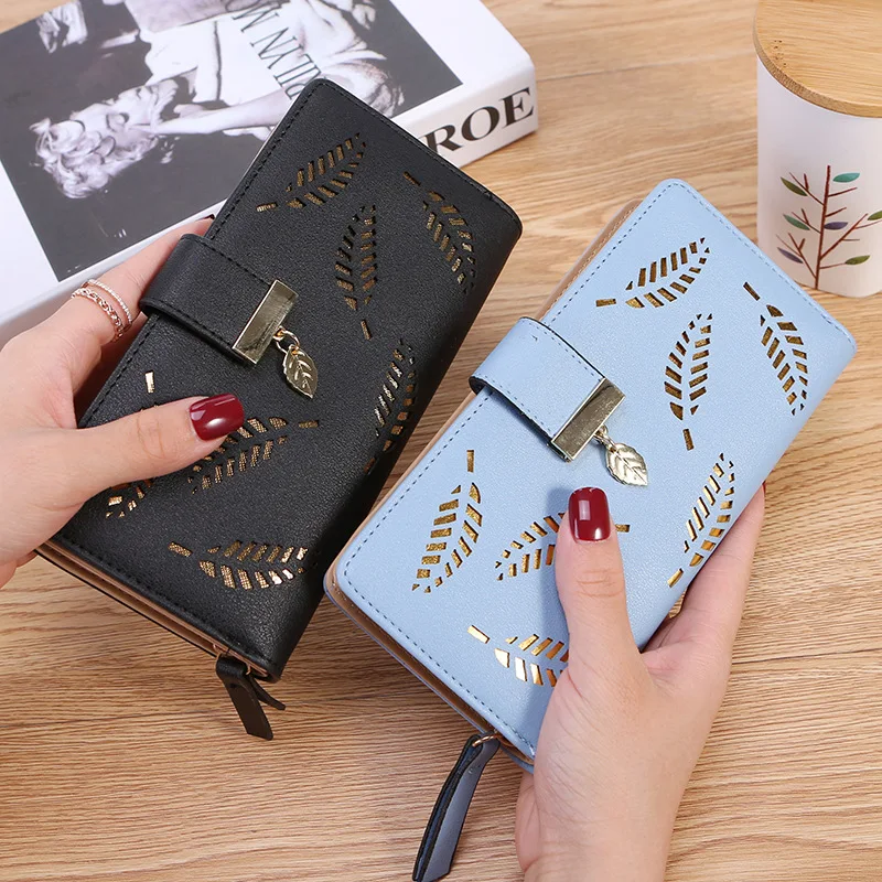 

2021 New Korean Version of Hollow Tree Leaves Ladies Long Wallet Summer Wallet Clutch Bag Mobile Phone Bag Card Bag Female