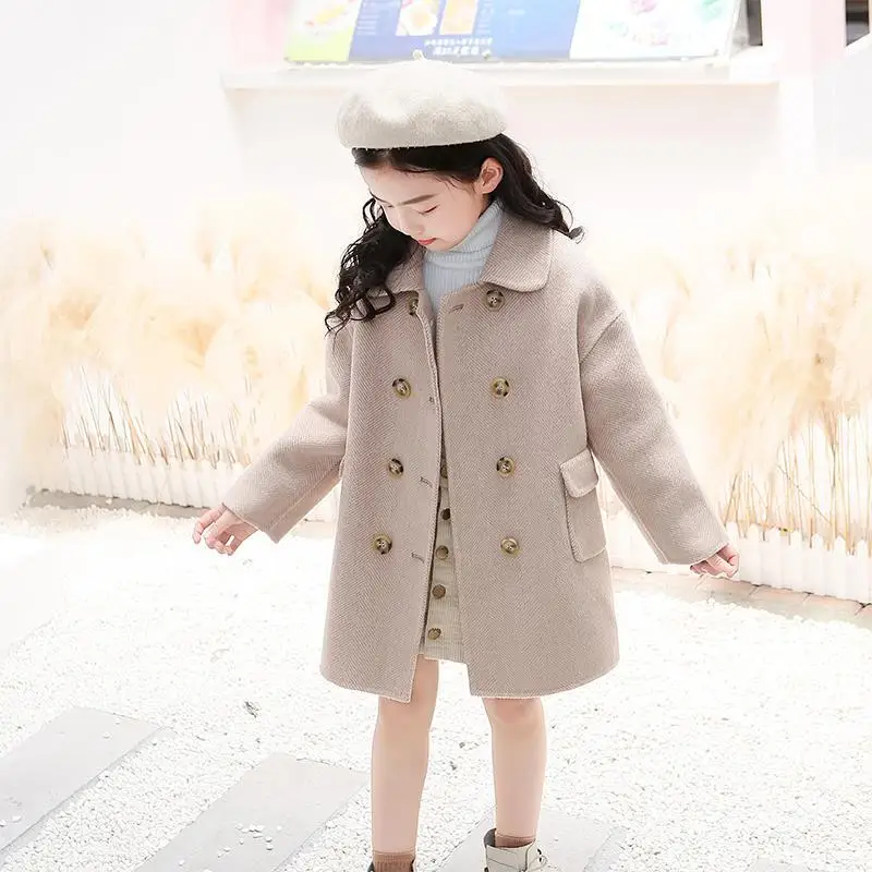 

Winter Double-Sided Woolen Jacket For Girl New 2021 Korean Version Fashion Mid-Length Casual Western Style Children's Clothing