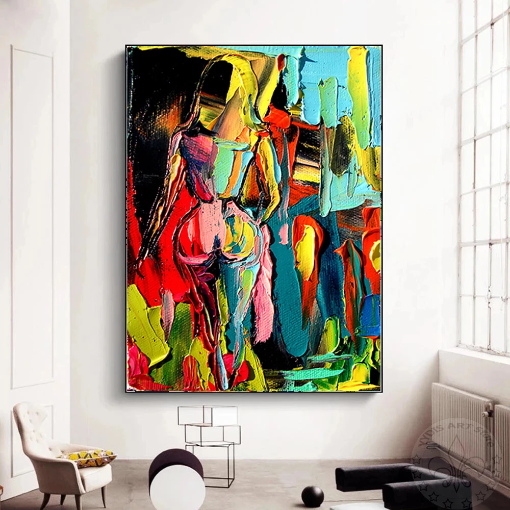 

Nordic Abstract Sexy Girl Colorful Oil Painting Naked Woman Poster Canvas Print Wall Art Picture Living Room Hoom Decor Cuadros