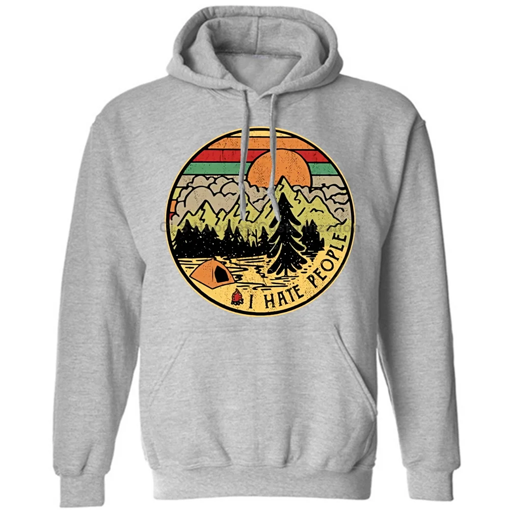 Camping I Hate People I Love Camping Винтажная футболка Черная Хлопковая мужская мультяшная Футболка Мужская Унисекс Новая модная свободная футболка - Цвет: Hoodies Gray