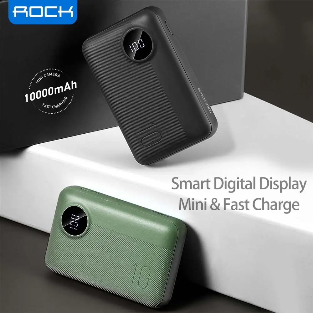 

ROCK Power Bank 10000mAh Digital Display Mini Portable Charger Fast Charging Powerbank External Battery For iPhone Xiaomi LG