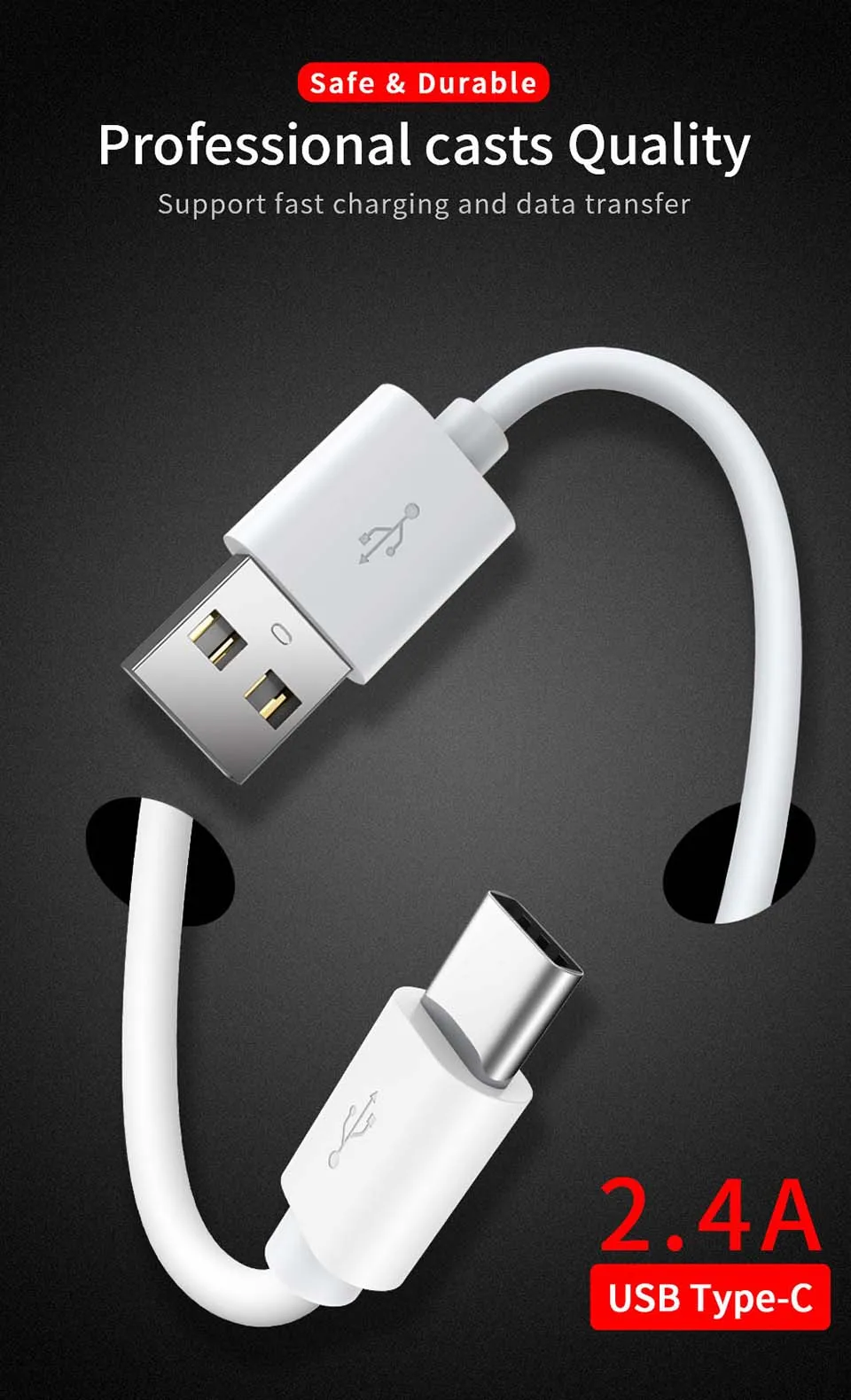 Usb type-C кабель для Xiaomi Redmi Note 7 mi9 2.4A USB C кабель для samsung S9 провод для быстрого заряда USB-C шнур для зарядки мобильного телефона