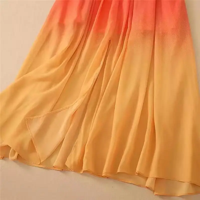 

IVY HE Summer Sundresses 2021 Sleeveless Gradient Color Runway Long Maxi Dresses for Women Front Split Celebrity Party Vestido