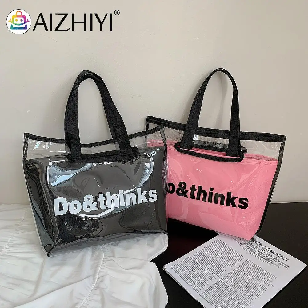 

Композитные сумки в стиле ретро с прозрачными буквами, женские вместительные сумки на плечо, хипстерская Универсальная мягкая сумка для по...