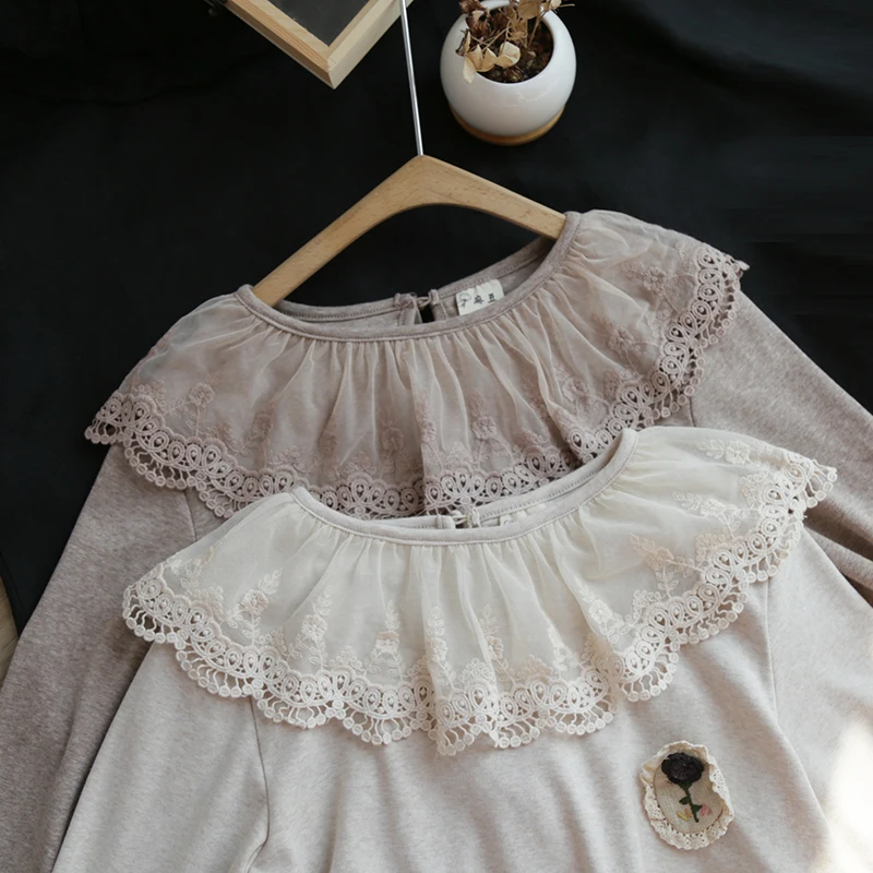 

Lace ruffle cotton long sleeve lolita basic t-shirt tee 2020 spring