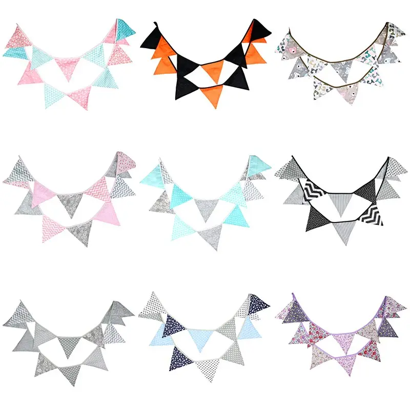 

12 Flags 3.2m Fashion Cotton Fabric Bunting Pennant Flag Banner Garland Personality Birthday Home Party Decoration Accessories