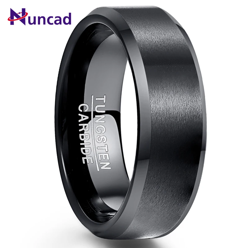 

Nuncad US size 8MM hot sell Tungsten Carbide Ring Engagement Jewelry Ring Bague Homme Classic Black Matte Surface Tungsten Steel