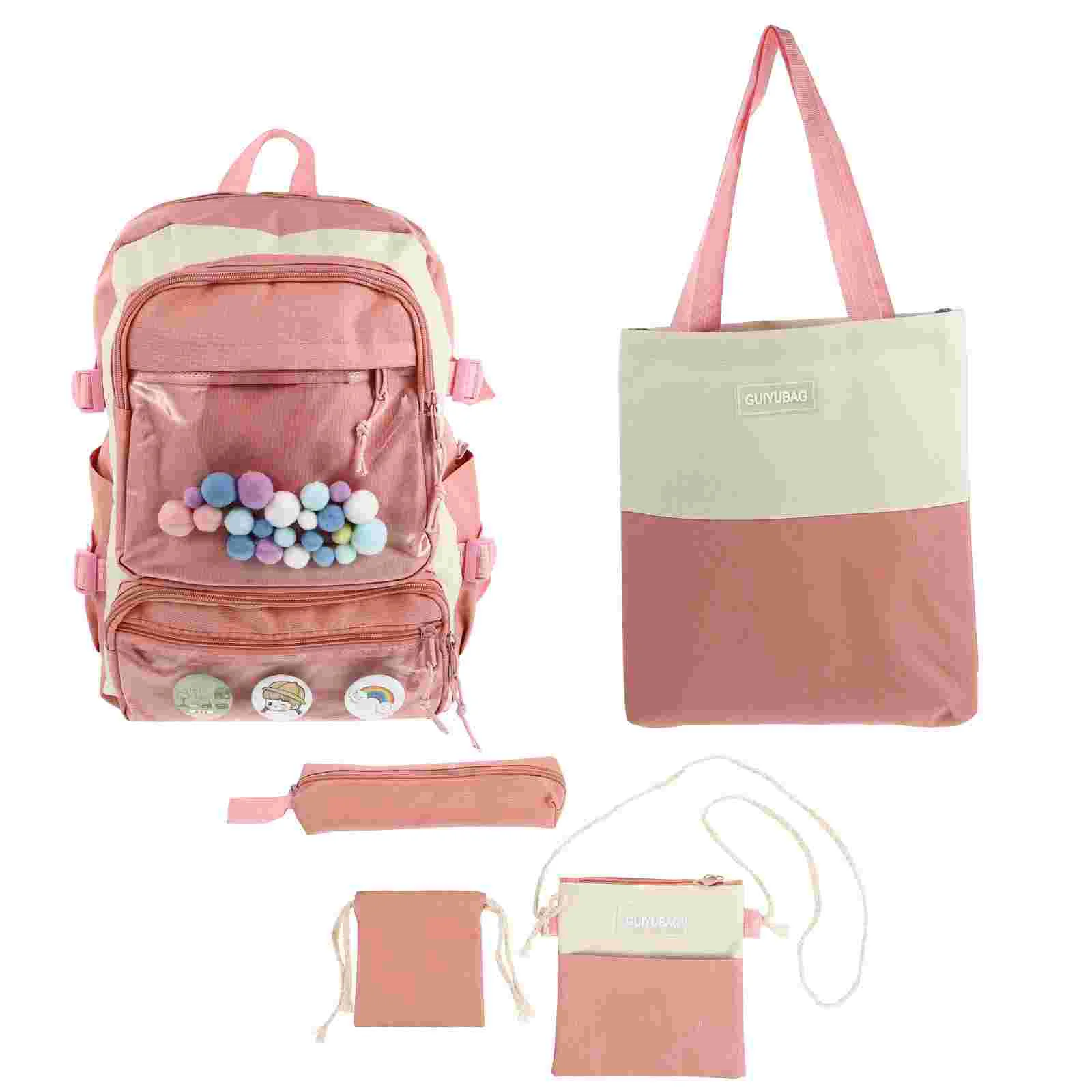 

1 Set of Large Capacity Student Backpack Girls Schoolbag Daily Simple Handbag