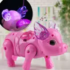 Детская электрическая ходущая Игрушка Свинья со светодиодной подсветкой, Поющая музыкальсветильник игрушка свиньи с поводком, Интерактивная детская игрушка, подарок, случайный цвет