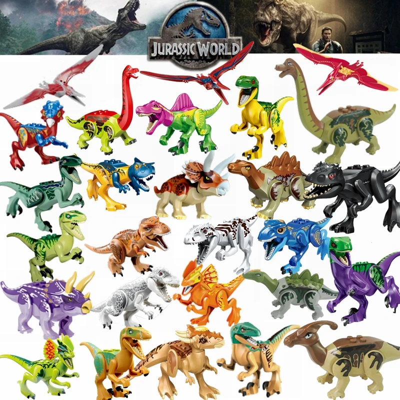 

Creative Jurassic Dinosaur World Park Fallen Kingdom Carnotaurus & Interbreed Velociraptor T-Rex Movies Dinosaurs Blocks