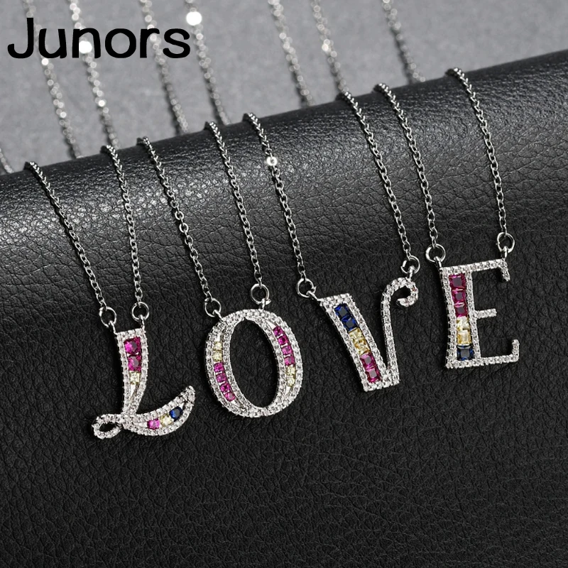 Zircon Letter Necklace women pendant 925 silver chain crystal custom Name Initials For Women Alphabet fashion jewelry | Украшения и