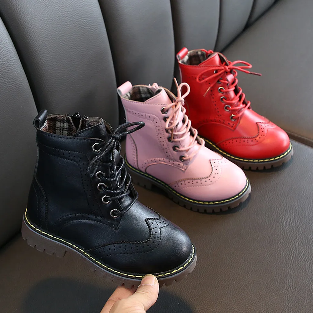 Children kids boots girls leather Boys Boots Ankle Sport Short Bootie Solid Casual Shoes botte fille enfant #Y3 |