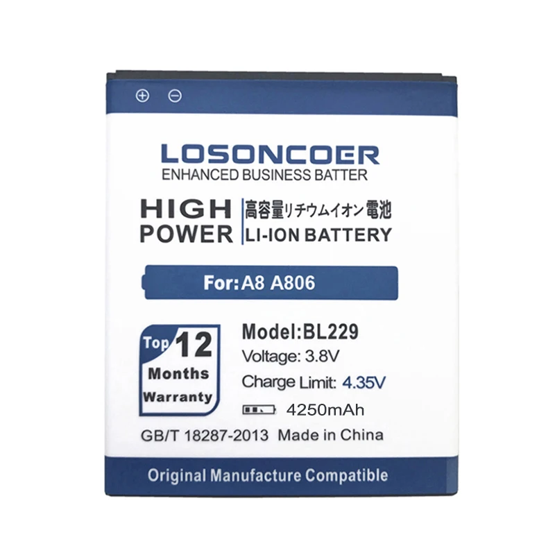 LOSONCOER 4250 мАч BL229 Высококачественный аккумулятор для lenovo A8 A806 A808T сменный литий-ионный аккумулятор для телефона